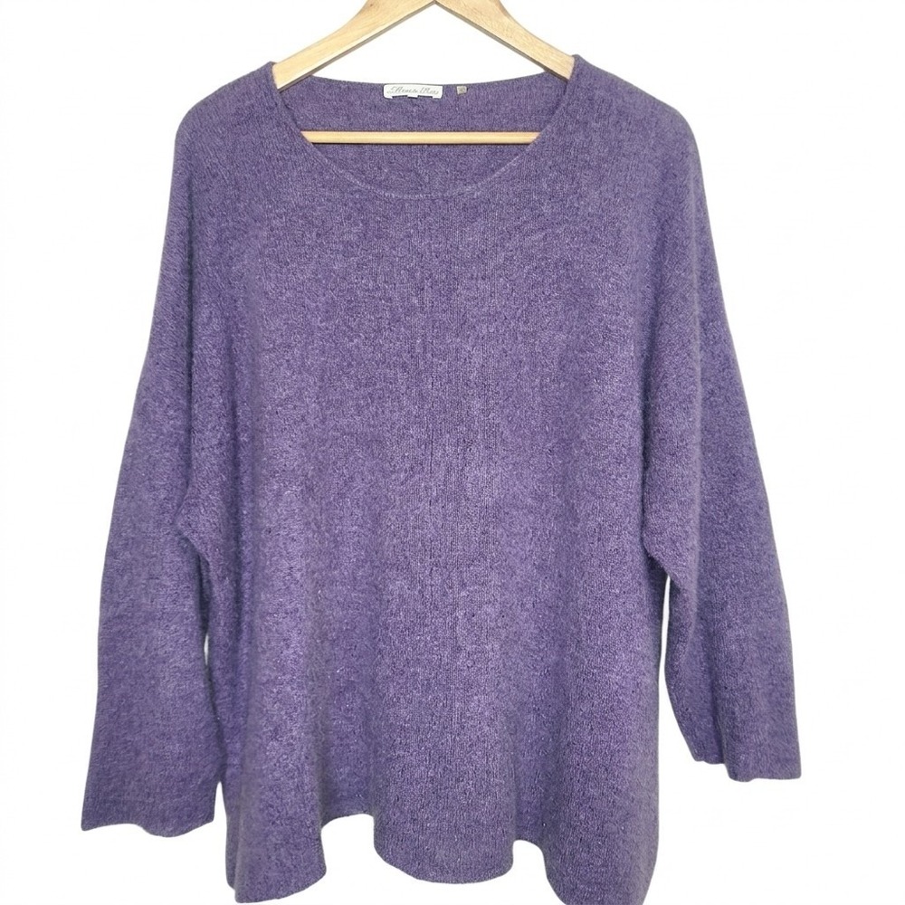 Minnie Rose Sweater L Purple Cashmere Crewneck Soft Relaxed Fit Slouchy Knit